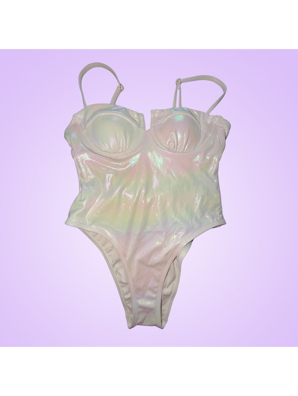 No Boundaries Iridescent Holographic High-Leg One-Piece Swimsuit | Small (4-6)